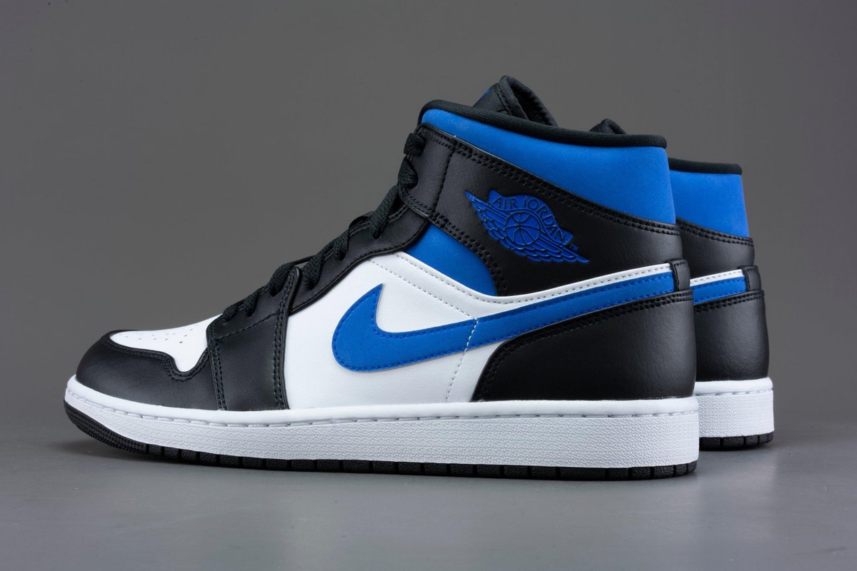 Air Jordan 1 Mid White Black Racer Blue - 554724-140 - Maat 44 - Wit;Zwart; Blauw -... | bol