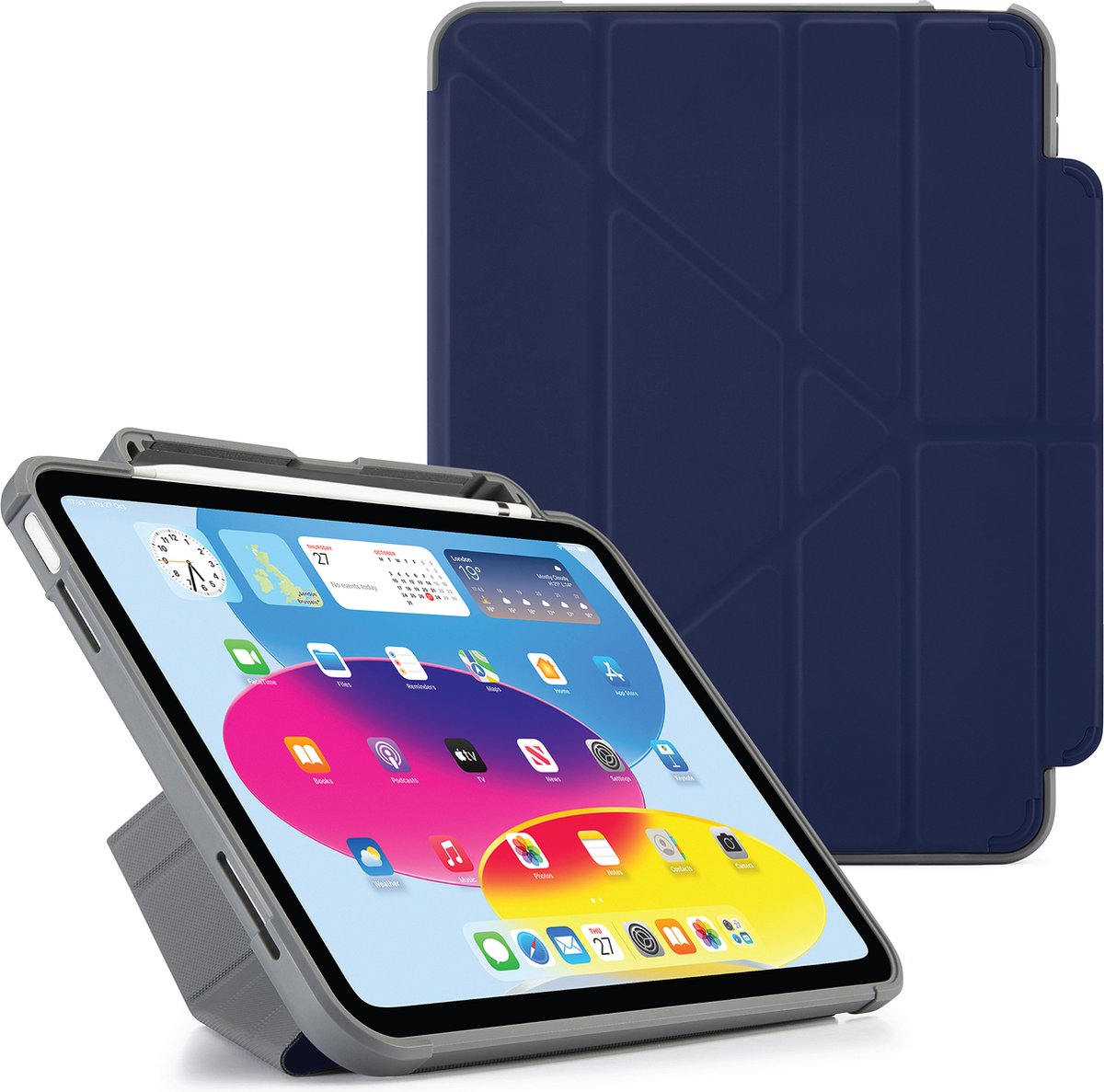 Pipetto Origami No2 Pencil Shield – geschikt voor iPad 10.9 2022 – met multifunctionele vouwbare cover – volledige 360˚ bescherming – geschikt voor Apple Pencil 1 en Logitech Crayon 1 & 2 - donker blauw