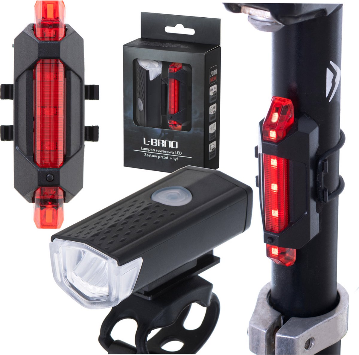 LED fietslamp achter-voor set USB
