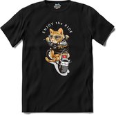 Enjoy The Ride | Cat - Motor - Cool - T-Shirt - Unisex - Zwart - Maat 4XL