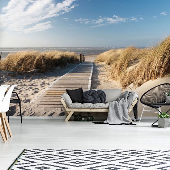 Papier peint photo Peint Intissé - Chemin de la plage le long des dunes vers la plage et la mer - 368 x 254 cm