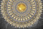 Fotobehang - Vlies Behang - Gouden Mandala op een Grijze Achtergrond - 416 x 290 cm