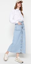 Trendyol Vrouwen Maxi Hoge taille Pen Lichtblauwe denim jeansrok met dubbele zak en hoge taille TCTSS23EE00002