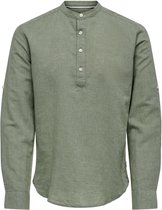 Only & Sons Poloshirt Onscaiden Ls Halfplackt Linen Shirt 22009883 Swamp Mannen Maat - M