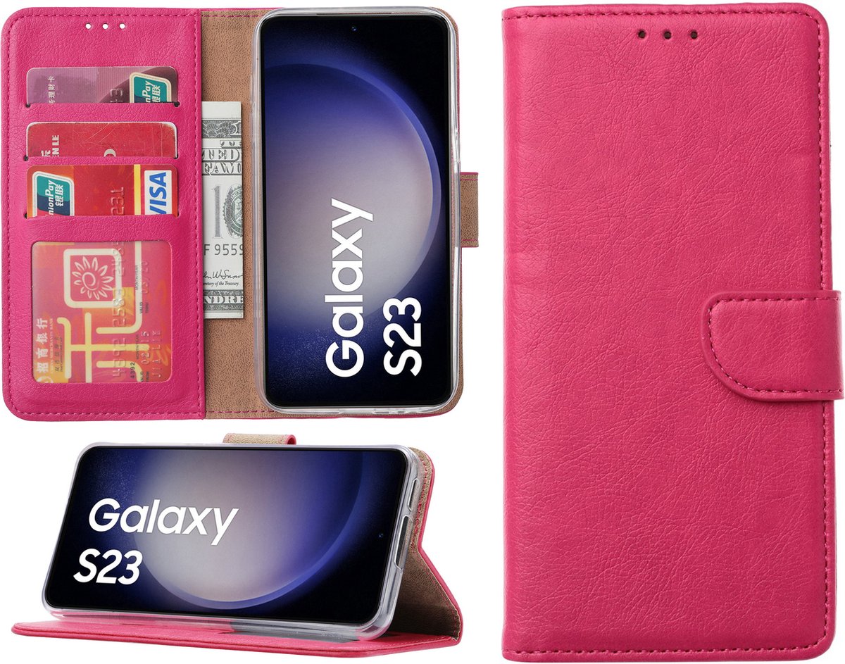 Samsung Galaxy S23 hoesje - Portemonnee Cover - Bookcase met pasjeshouder - Pink