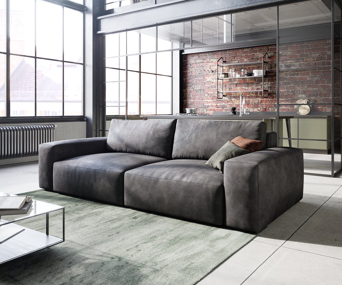 DELIFE Big-sofa Lanzo kunstleer vintage antraciet 230x95 cm Grijs