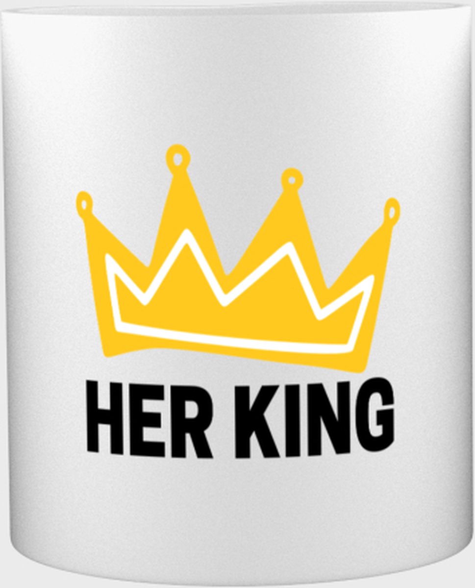 sleutelhanger wereld - Her King Mok met opdruk - verjaardag - Haar - Hem - Grappige tekst - 350 ML inhoud