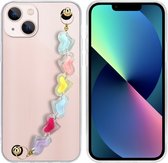 Cadorabo Hoesje geschikt voor Apple iPhone 13 MINI in Transparant met kleurrijke hartjes - Beschermhoes van flexibel TPU silicone Case Cover met polsketting