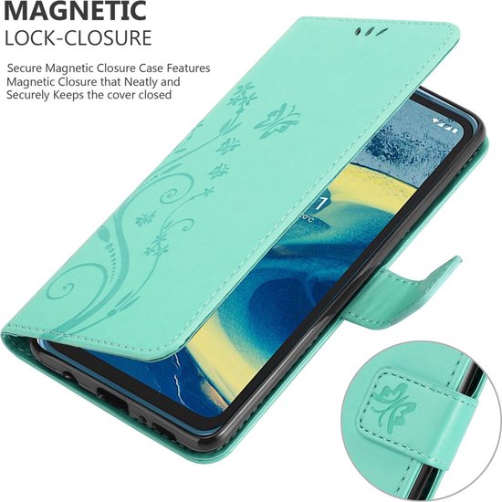 Cadorabo Hoesje geschikt voor Nokia XR20 in BLOEMEN TURKOOIS - Beschermhoes in bloemmotief met magnetische sluiting, standfunctie en kaartsleuven Book Case Cover Etui