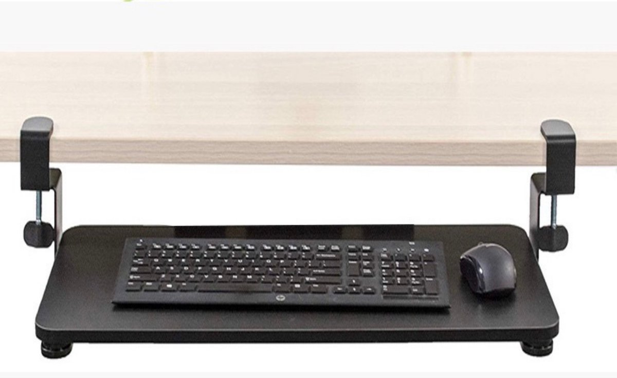 Lovnix - Verstelbare Toetsenbord houder - Toetsenbord Plank met Tafelklem - Klemtoetsenbordlade - Voor een Ergonomische, Comfortabele en Actieve Zithouding - Bureau Gemonteerd - Opklembaar - Uitschuifbaar - Zwart