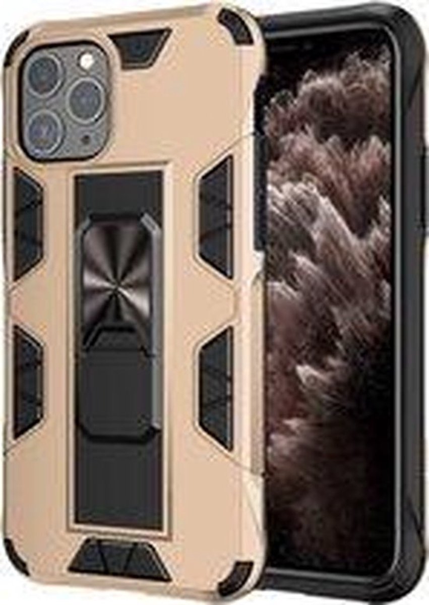 HB Hoesje Geschikt voor Apple iPhone 12 Pro Max Goud - Magnetic Kickstand Armor Case