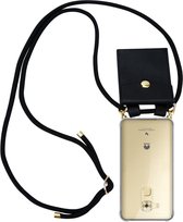 Cadorabo Hoesje geschikt voor Huawei NOVA PLUS in ZWART - Silicone Mobiele telefoon ketting beschermhoes met gouden ringen, koordriem en afneembare etui