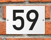 Huisnummerbord wit - Nummer 59 - standaard - 16 x 12 cm - schroeven - naambord - nummerbord - voordeur