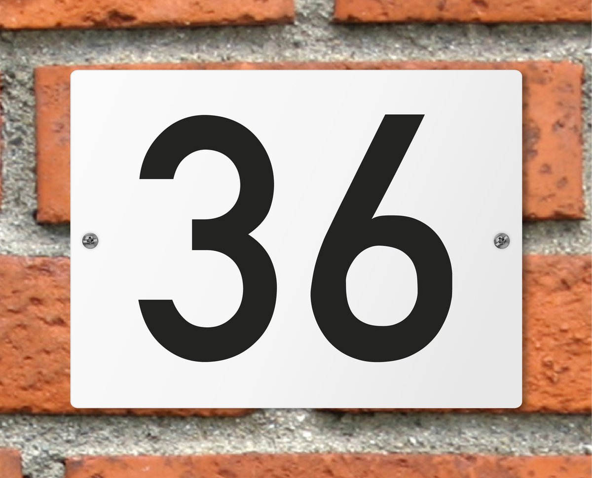 Huisnummerbord wit - Nummer 36 - standaard - 16 x 12 cm - schroeven - naambord - nummerbord - voordeur