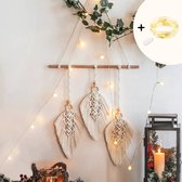 ZoeZo - Macramé wandhanger met verlichting - Veren - Beige - Macramé dromenvanger - Wanddecoratie - Wandkleed - Home decoratie - Muurdecoratie