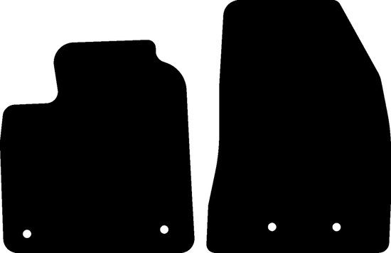Silhouette de deux tapis de sol noirs, l'un avec une encoche et l'autre rectangulaire, tous deux avec des trous ronds.