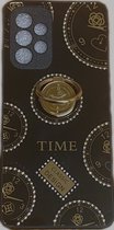 Hoesje Geschikt Voor Samsung Galaxy A53 hoesje Glitter Sparkel Diamond crystal met Horloge print en Ring Houder Zachte Siliconen Bumper – Zwart