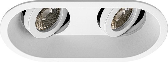 Spot Armatuur GU10 - Inbouw Ovaal Dubbel - Mat Wit - Aluminium - Kantelbaar - 185x93mm