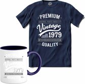 Vintage Legend Sinds 1979 - verjaardag en feest cadeau - Kado tip - T-Shirt met mok - Unisex - Navy Blue - Maat 3XL