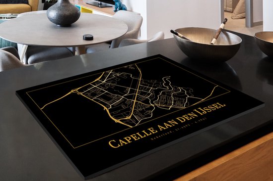 KitchenYeah® Inductie beschermer 81.6x52.7 cm - Kaart - Capelle aan den IJssel - Zwart - Goud - Kookplaataccessoires - Afdekplaat voor kookplaat - Inductiebeschermer - Inductiemat - Inductieplaat mat