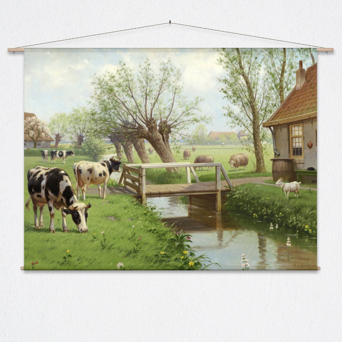wallchart unlimited Wandkleed Herkauwers van M.A. Koekkoek - XL: Landscape 175 x 130 cm groen