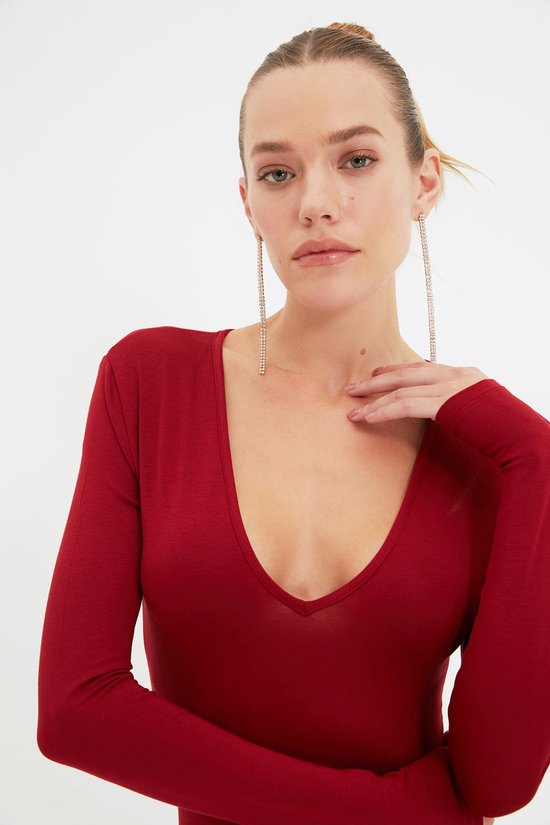 Trendyol Marineblauwe Gebreide Body Met Diepe V-Hals En Kliksluiting Tpraw22Bd0084