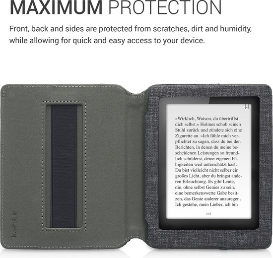 kwmobile Flip cover eReader hoesje geschikt voor Kobo Aura Edition 1 - Met handvat - In donkergrijs van kwmobile — afbeelding 4