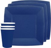 Santex feest/verjaardag servies set - 10x bordjes en bekertjes - kobalt blauw - karton