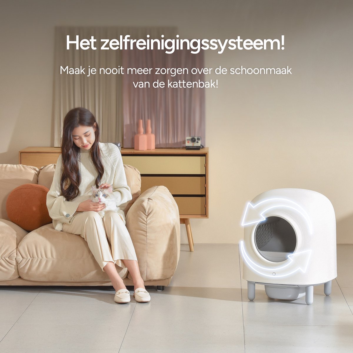 Petree Cube Zelfreinigende Kattenbak - Automatische Kattenbak - Bedienen via de App - Inclusief kattenbakmat, luchtverfrissers en 1 rol afvalzakje thumbnail 2