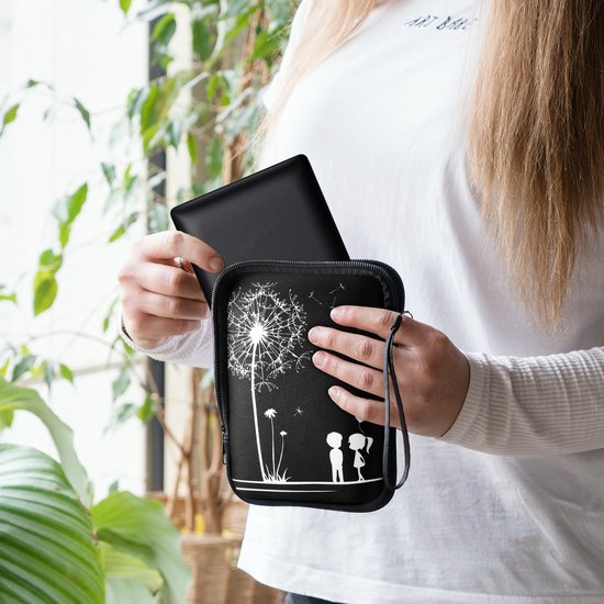 kwmobile Universele Cover voor eReader - Neopreen hoesje Paardenbloemen Liefde design wit / zwart - 17 x 12 x 2 cm