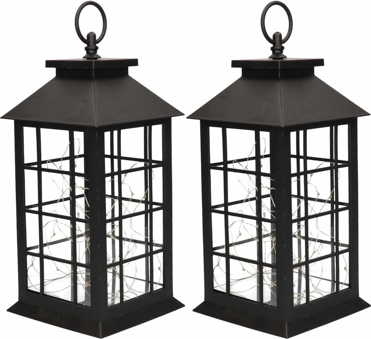 Lantaarn - 2x - zwart - LED verlichting - 31 cm - sfeerverlichting - decoratie lantaarn - 