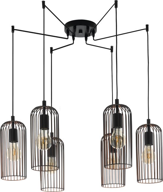 EGLO Roccamena - hanglamp - 6-lichts - E27 - zwart/koperkleurig