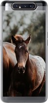 Geschikt voor Samsung Galaxy A80 hoesje - Paarden - Bos - Berg - Siliconen Telefoonhoesje