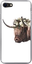 Telefoonhoesje Geschikt voor iPhone 8 hoesje - Schotse hooglander - Koe - Rozen - Siliconen Telefoonhoesje