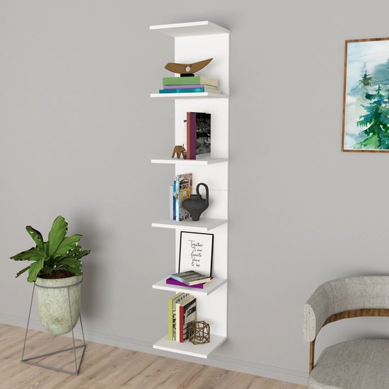 en.casa] Wall shelf Surahammar modern 6-shelf wall storage multifunctional 180x35x30cm marble look black