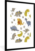 Poster in fotolijst kind - Schilderij voor kinderen - Dinosaurus - Kinderen - Design - Jongens - Meisjes - Kinderkamer decoratie - 60x90 cm - Poster kinderkamer