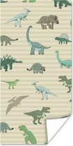 Poster kinderen - Dinosaurus - Bruin - Groen - Jongens - Meisjes - Kinderen - Wanddecoratie jongens - 80x160 cm - Poster kinderkamer - Decoratie voor kinderkamers