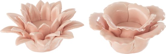 J-Line Photophore Fleur En Ceramique Rose Assortiment De 2