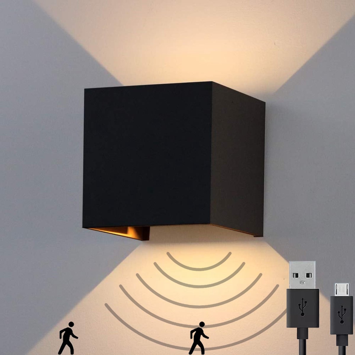 Applique Murale à Pile Intérieur LED, Rechargeable USB Lampe