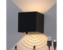 Luminize Oplaadbare wandlamp op accu draadloos - met bewegingssensor - aluminium - 4400mah - 2700K - met batterijen indicator - trapverlichting