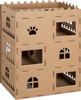 Navaris kattenhuis van 5-laags karton - Om te verstoppen, slapen en spelen - Kattenspeeltjes met vensters - 3 verdiepingen