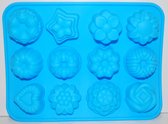 EIZOOK Moule à pâtisserie en silicone - 12 formes différentes - Tartes - Mousses - Gelées - Glaces - Bleu