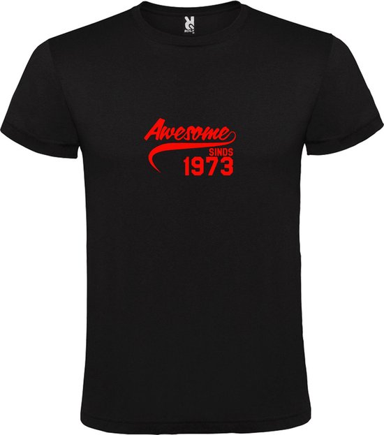 Zwart T-Shirt met “Awesome sinds 1973 “ Afbeelding Rood Size XXXXXL