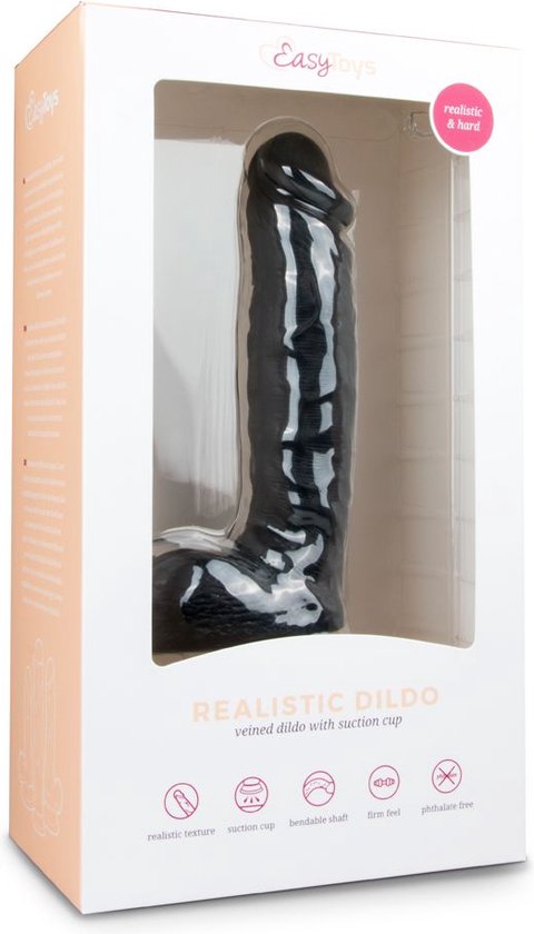EasyToys Realistische Dildo - Geschikt voor strap-on - Met balzak  - Zwart