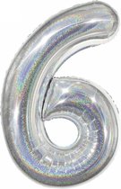 Versiering 6 Jaar Ballon Cijfer 6 Verjaardag Versiering Folie Helium Ballonnen Feest Versiering XL Formaat Glitter Zilver - 86 Cm
