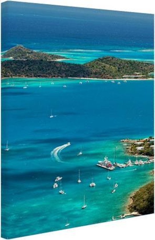 Caribbean Harbor Canvas 120x180 cm - Tirage photo sur toile (Décoration murale salon / chambre) XXL / Grand format!