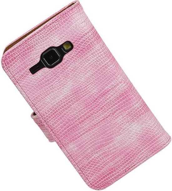 Etui Portefeuille Bookstyle pour Samsung Galaxy J1 Mini Snake Pink - Housse Etui