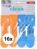 16x Oranje en blauwe handdoek knijpers 13cm
