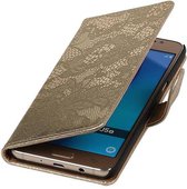Mobieletelefoonhoesje.nl - Bloem Bookstyle Hoesje voor Galaxy J5 Goud