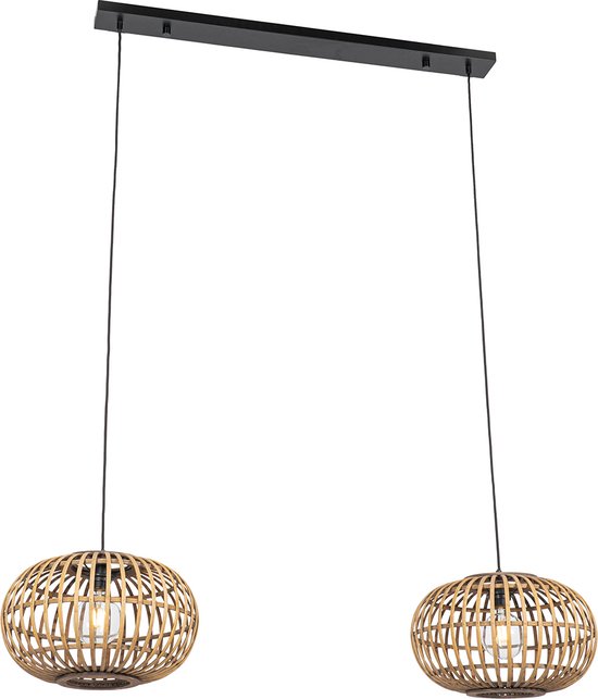 QAZQA amira - Lampe à suspension orientale pour table à manger au-dessus de la table à manger | dans salle à manger - 2 lumières - L 122 cm - Naturel - Salon | Chambre à coucher | Cuisine